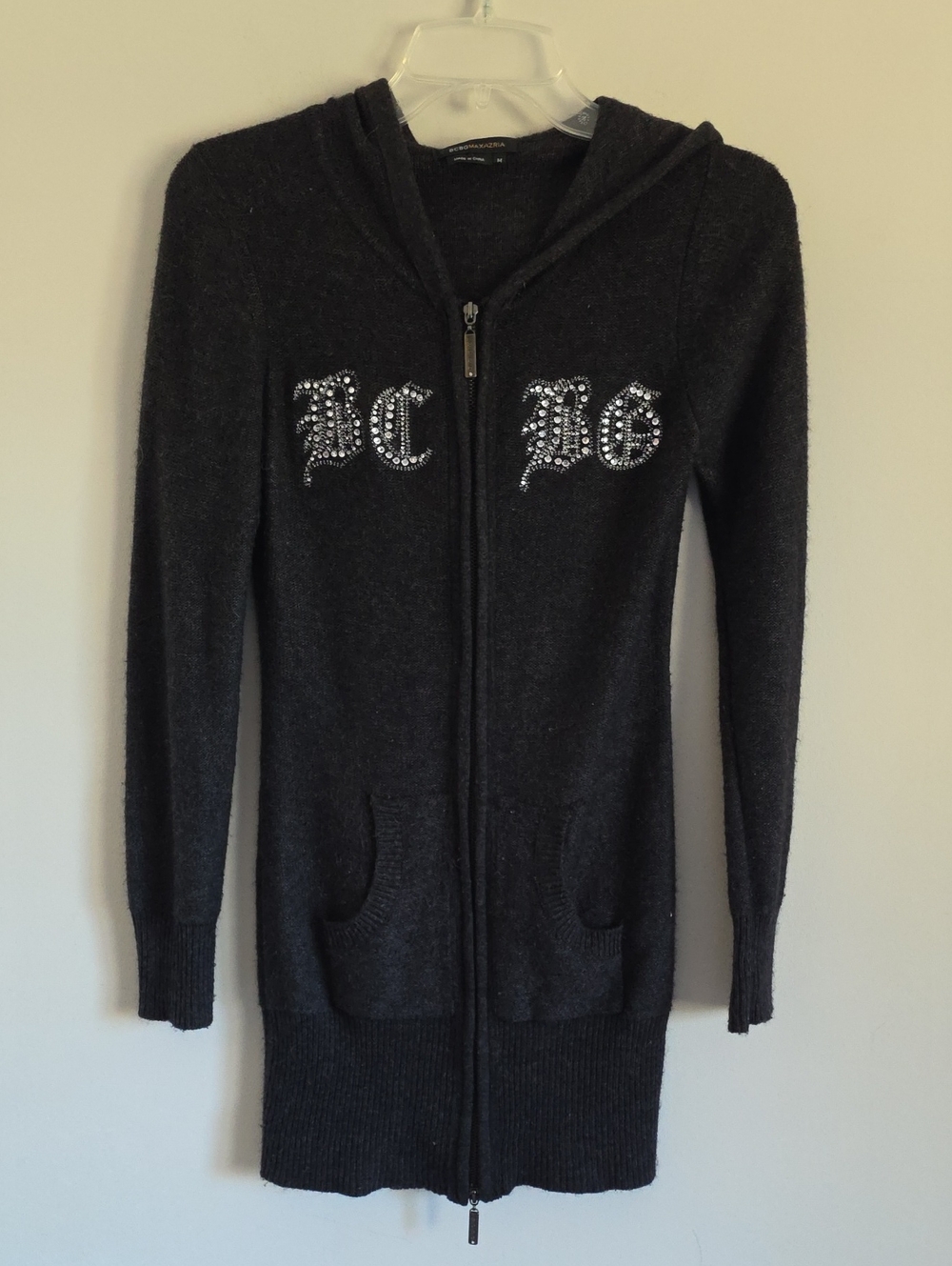 BCBG MAXAZRIA | Y2K Zip Up Sweater Dress Angora Cashmere Gray Sz M